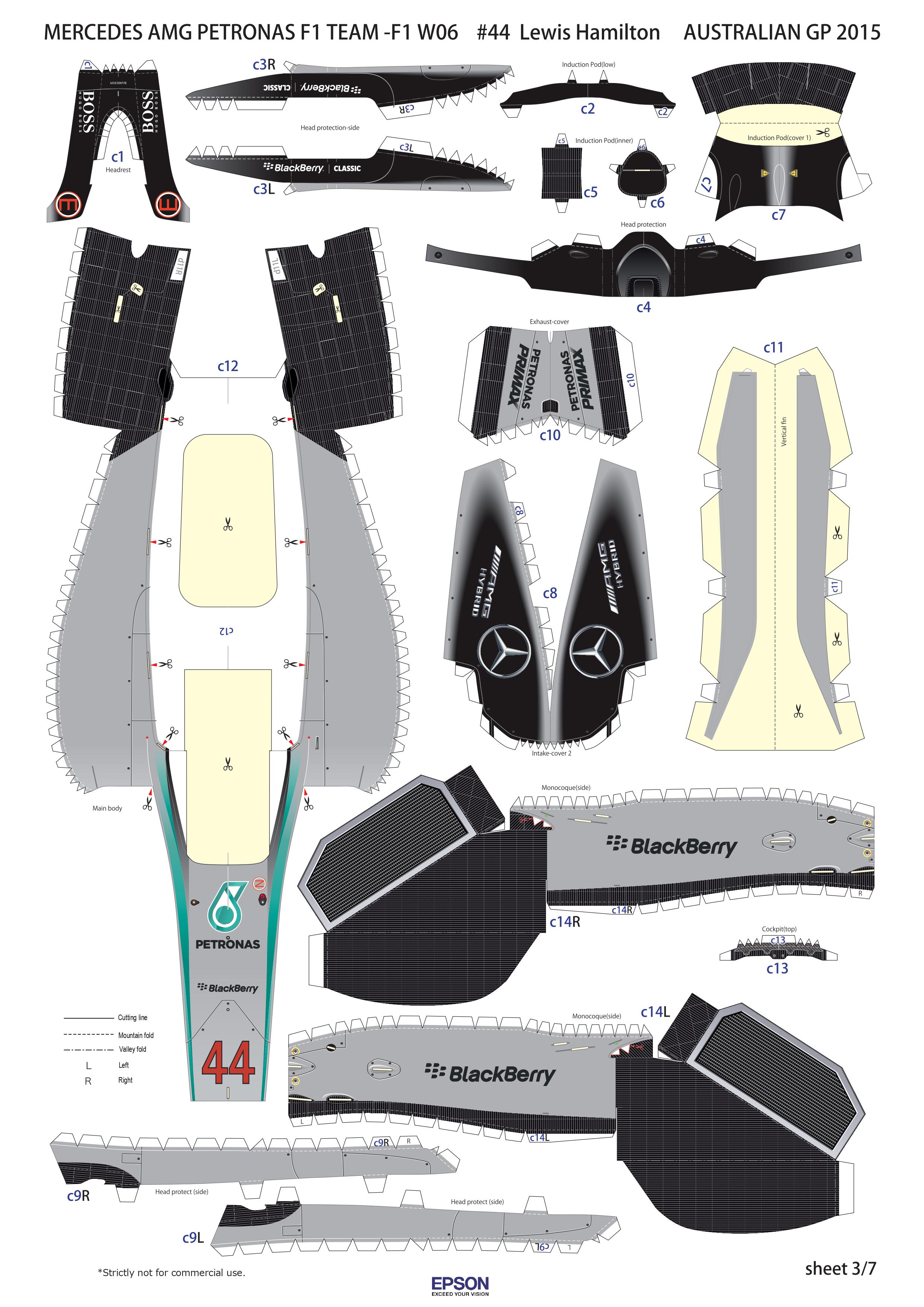 Maqueta papercraft del Mercedes AMG W06 Hamilton 2015