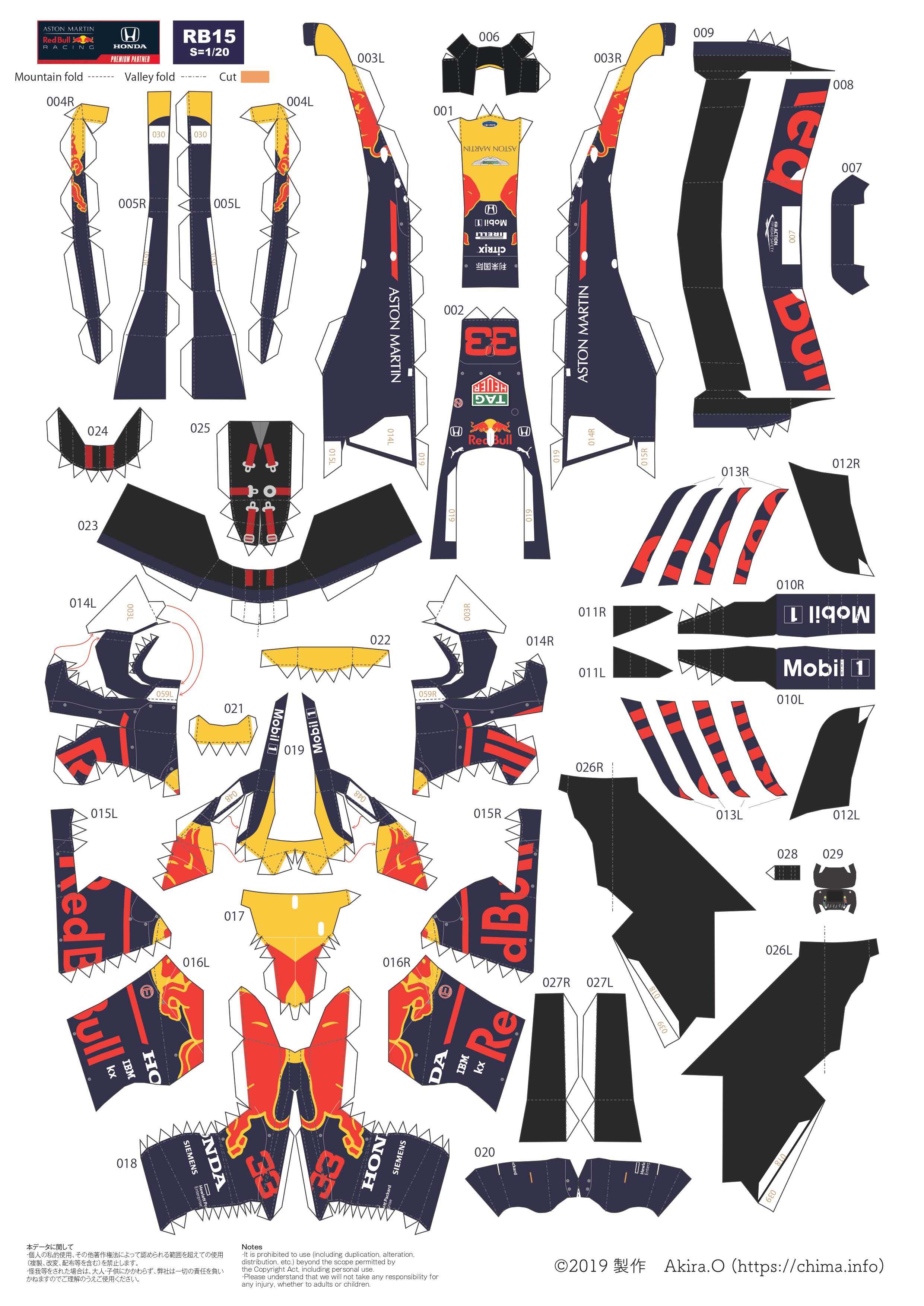 Maqueta papercraft del Red Bull RB15